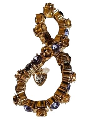 💜✨Betsey BRACELET Double-Strung Stretch Floral Roses Blue-Purple Crystals NWOT